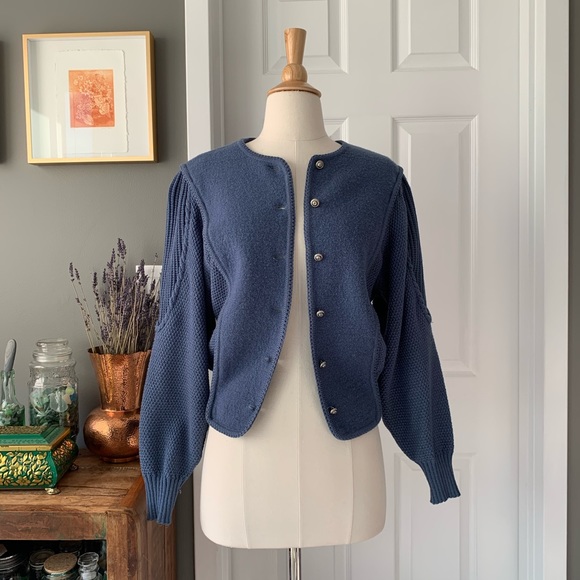 Vintage Sweaters - Vintage blue balloon sleeve cardigan 1691